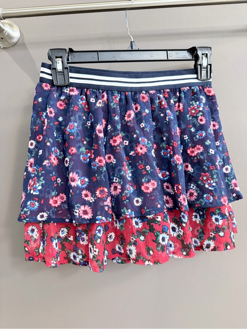 Justice Navy & Coral Floral Tiered Skirt